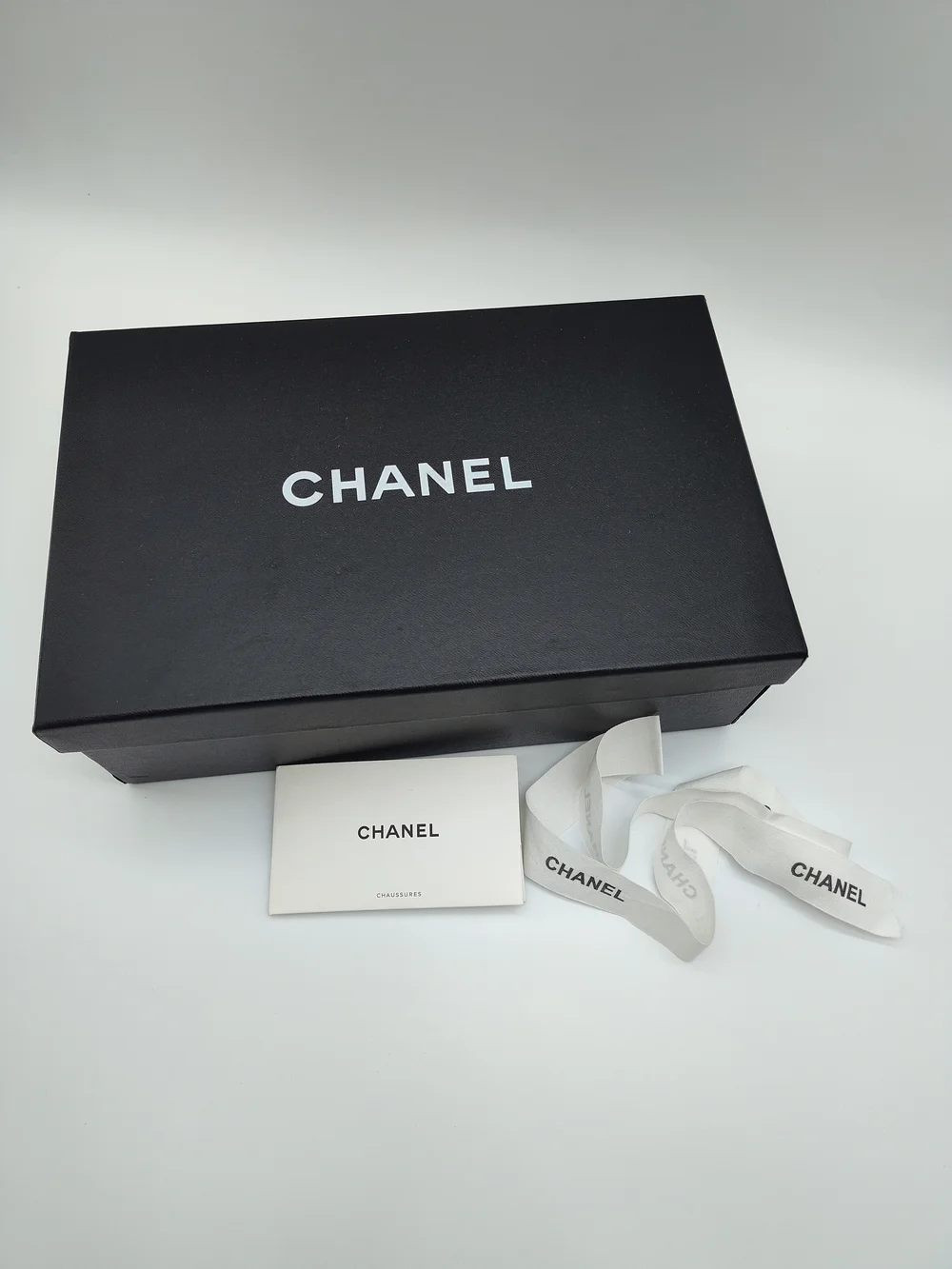 CHANEL Shoe Box Complete Packaging Ribbon Card Tissue Collector Display Set